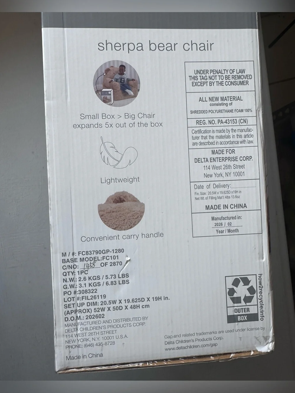 NWT babyGap Sherpa Bear Chair in Stan